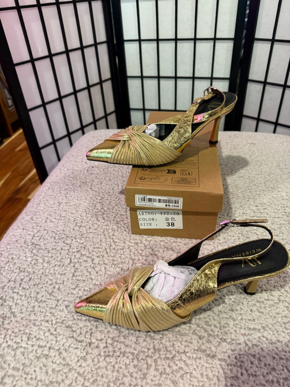 Gold Knot Slingback Heels - 38